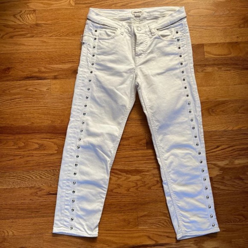 EUCโ Zadig & Voltaire Stud Jeans Women 26 White Elios Spikes Boyfriend Crop